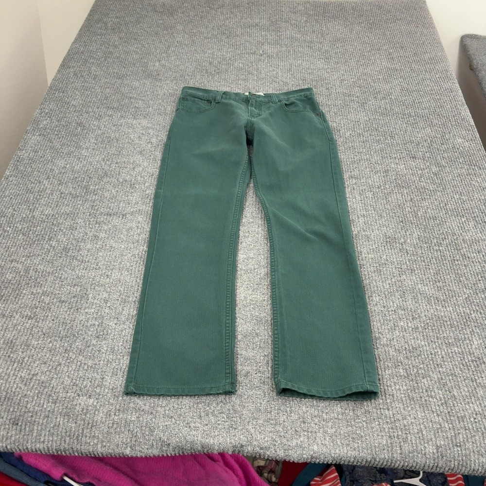 Levis 513 Slim Straight Pants Boys 18 Green Corduroy Casual Streetwear